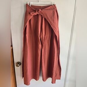 Young Fabulous And Broke YFB Women's Pink Waffle Cotton Wide-Leg Pants Medium